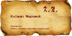 Kulman Nepomuk névjegykártya
